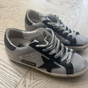 Golden Goose Women’s Size 8 Silver Sparkle and Black Sneakers